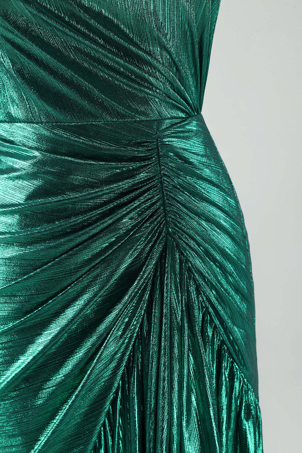 Dark Green Metallic One Shoulder Ruffled Asymmetrical Cocktail Dress