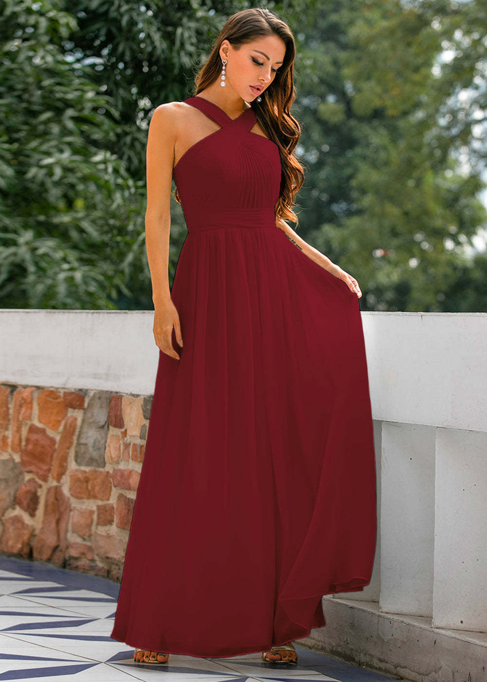 Halter Chiffon Long Bridesmaid Dress