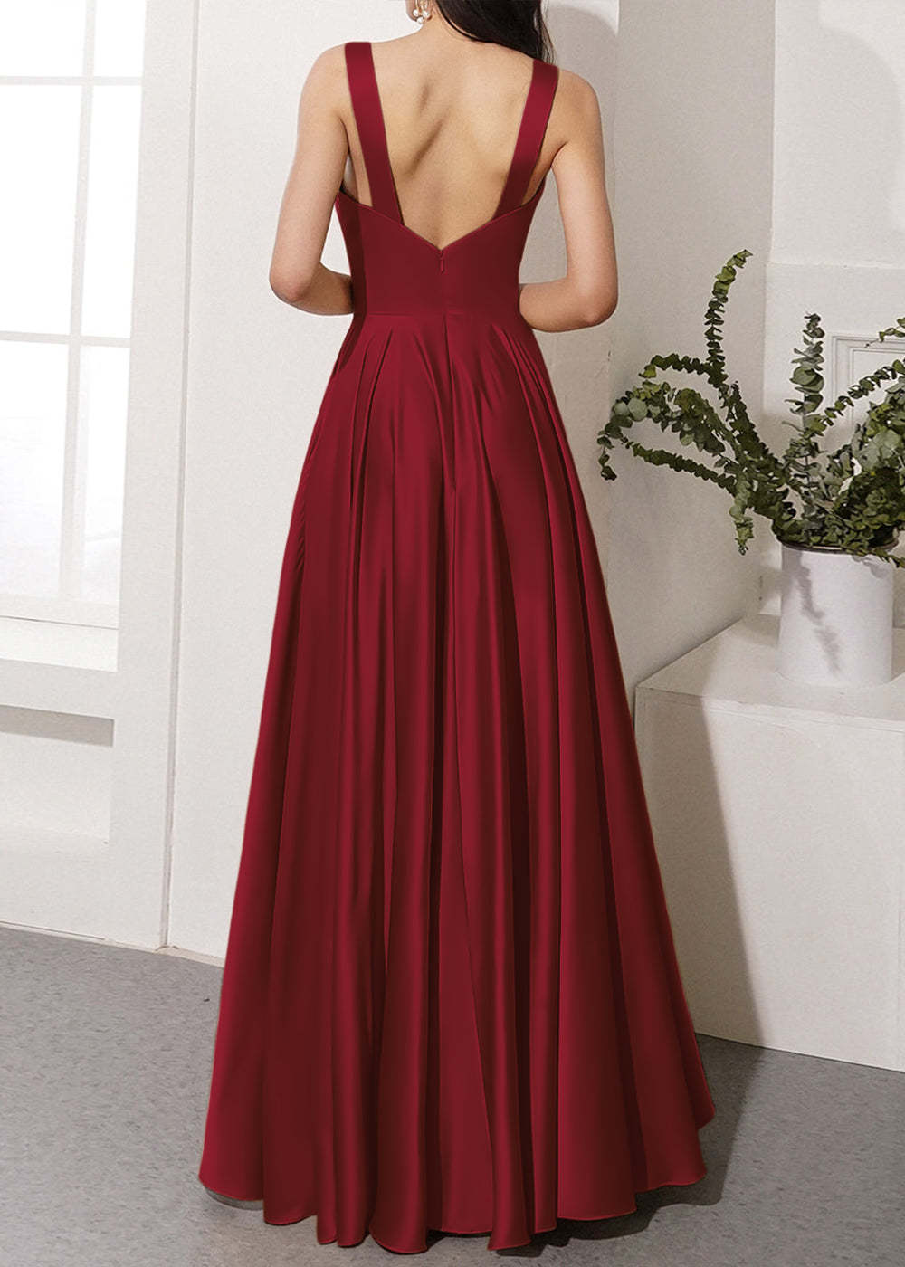V-neck Long Bridesmaid Dress with Split
