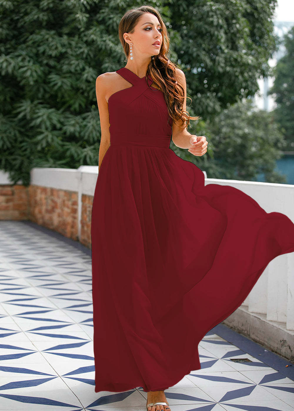 Halter Chiffon Long Bridesmaid Dress
