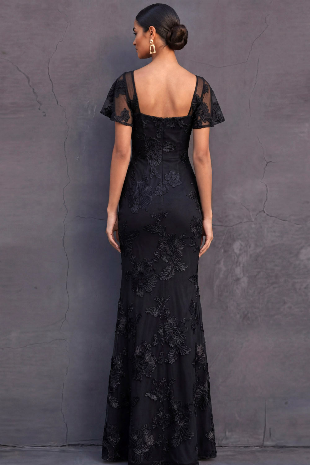 Light Blue Mermaid Floral Appliqued Long Formal Dress with Sleeves