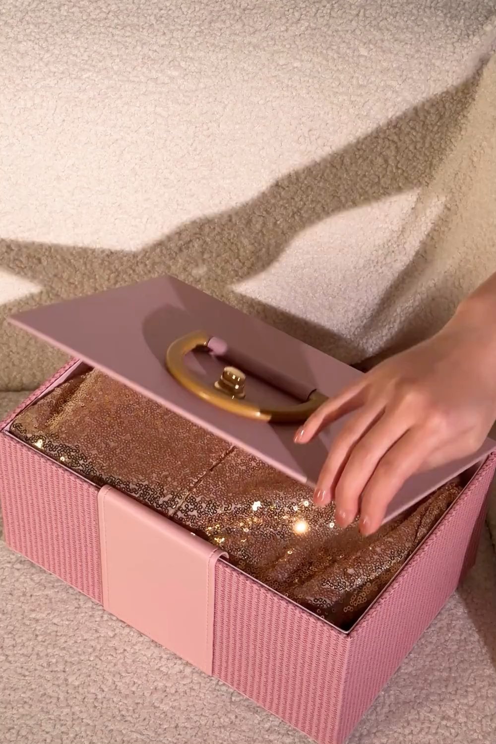 Sparkly Champagne Sequins V-Neck Long Evening Dress with Slit