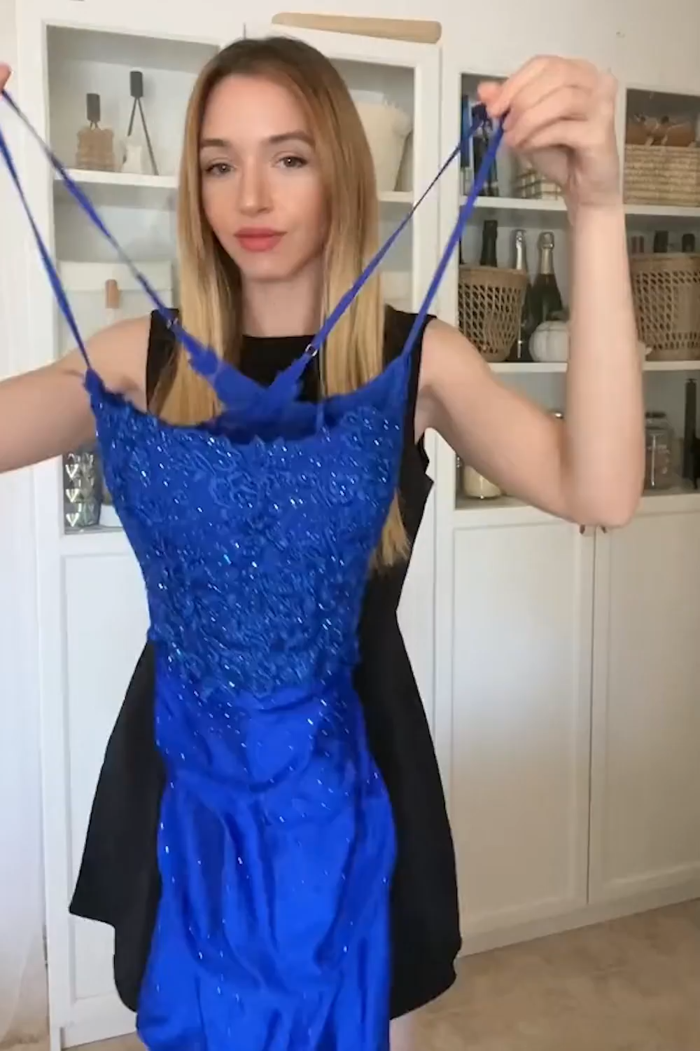 Sheath Spaghetti Straps Royal Blue Short Homecoming Dress with Appliques