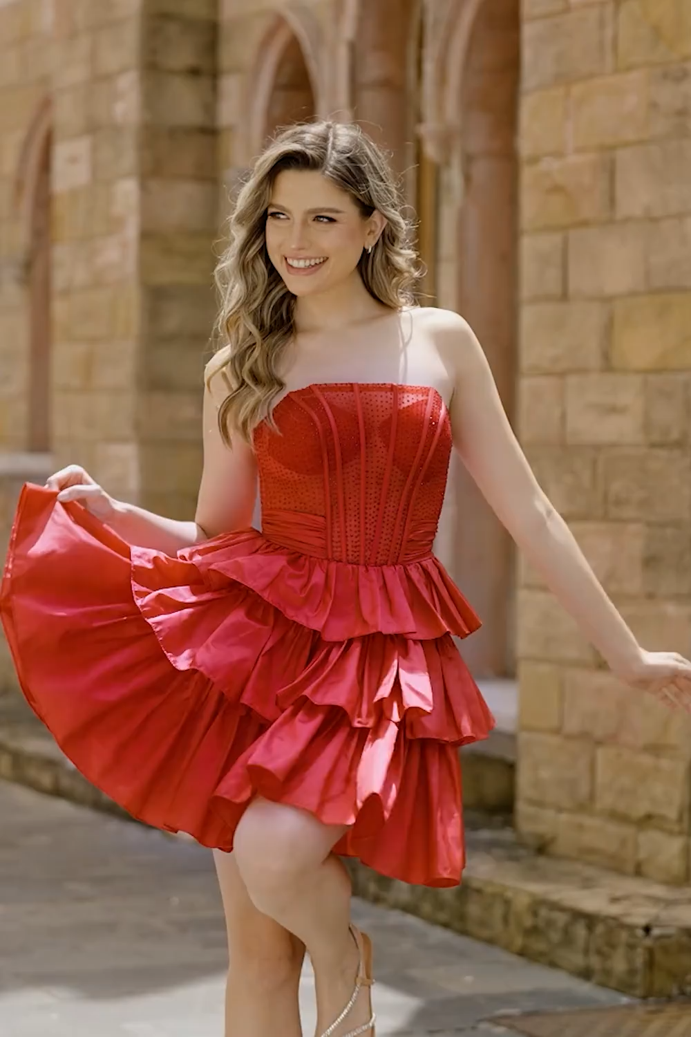 Sparkly Corset Green Ruffled Strapless Short Homecoming Dress with Bow