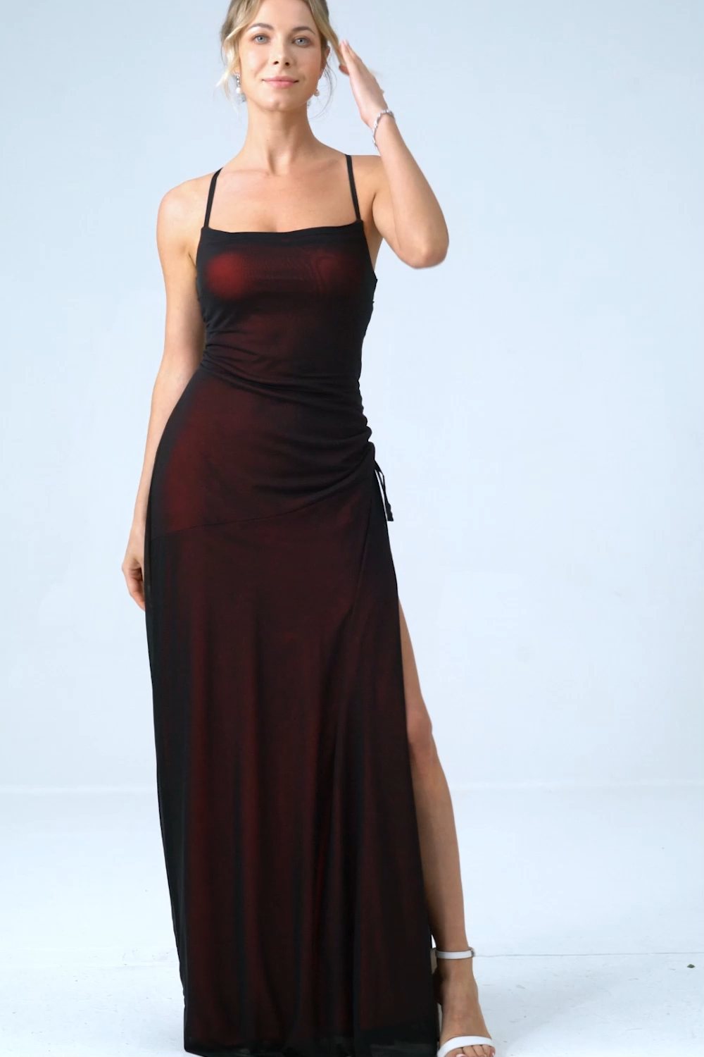 Black Red Sheath Spaghetti Straps Bridesmaid Dress