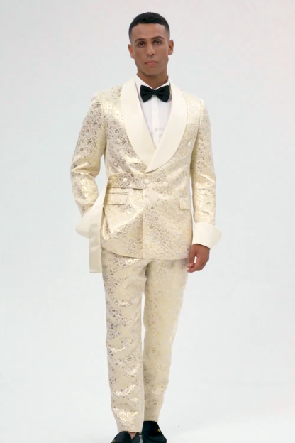 Champagne 2 Piece Notched Lapel Men's Prom Suit with Pattern