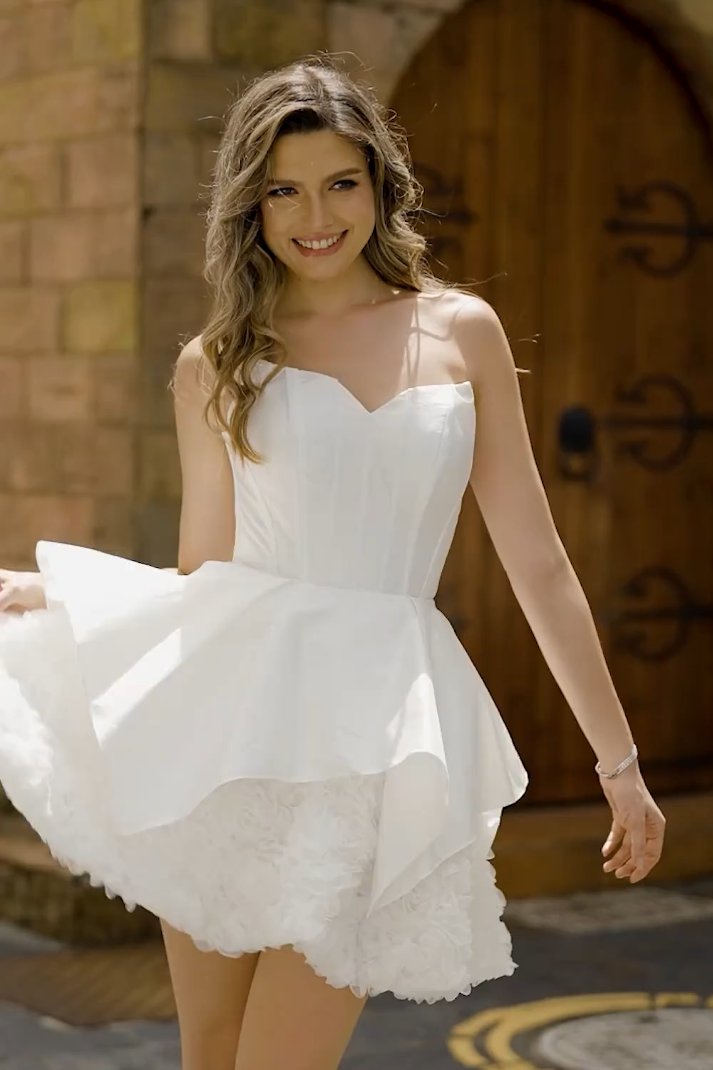 White Strapless Tiered A Line Short Corset Homecoming Dress with Lace