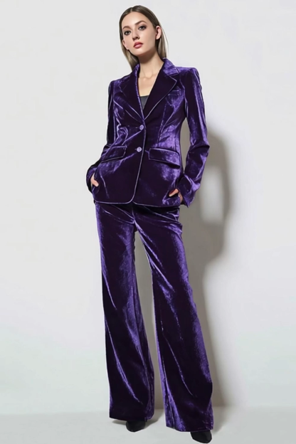 2 Piece Dark Purple Velvet Notched Lapel Single Breasted Business Suits