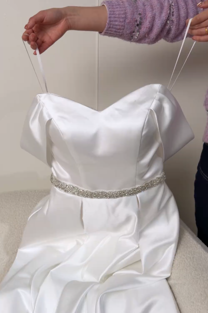 Ivory Off the Shoulder High-Low A Line Engagement Dress