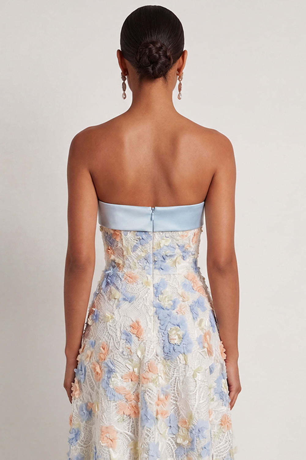 Light Blue A Line Floral Appliqued Off the Shoulder Long Wedding Guest Dress