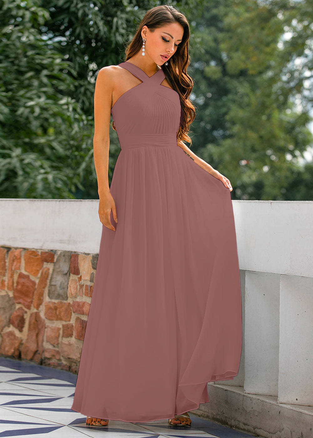 Halter Chiffon Long Bridesmaid Dress
