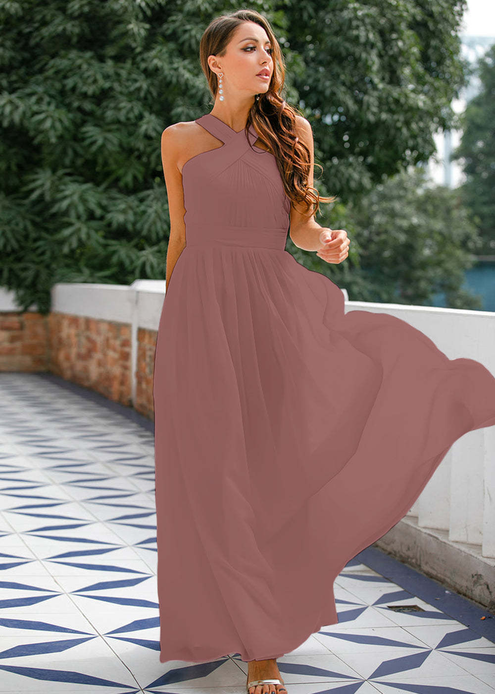 Halter Chiffon Long Bridesmaid Dress