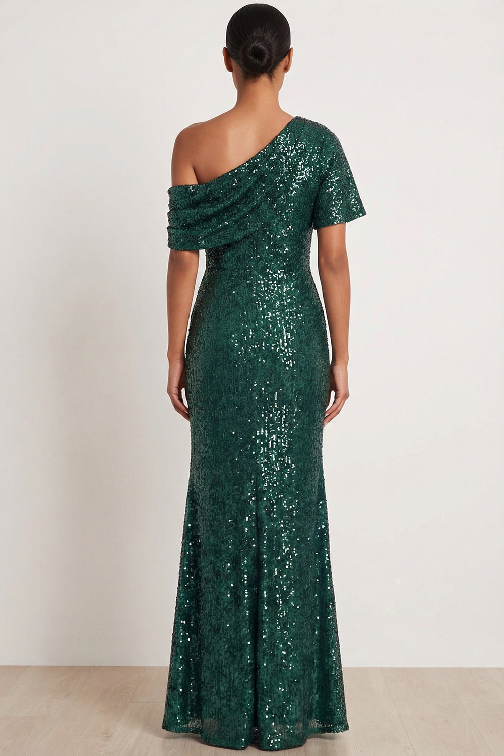Sparkly Champagne Sequined Mermaid One Shoulder Long Gala Dress