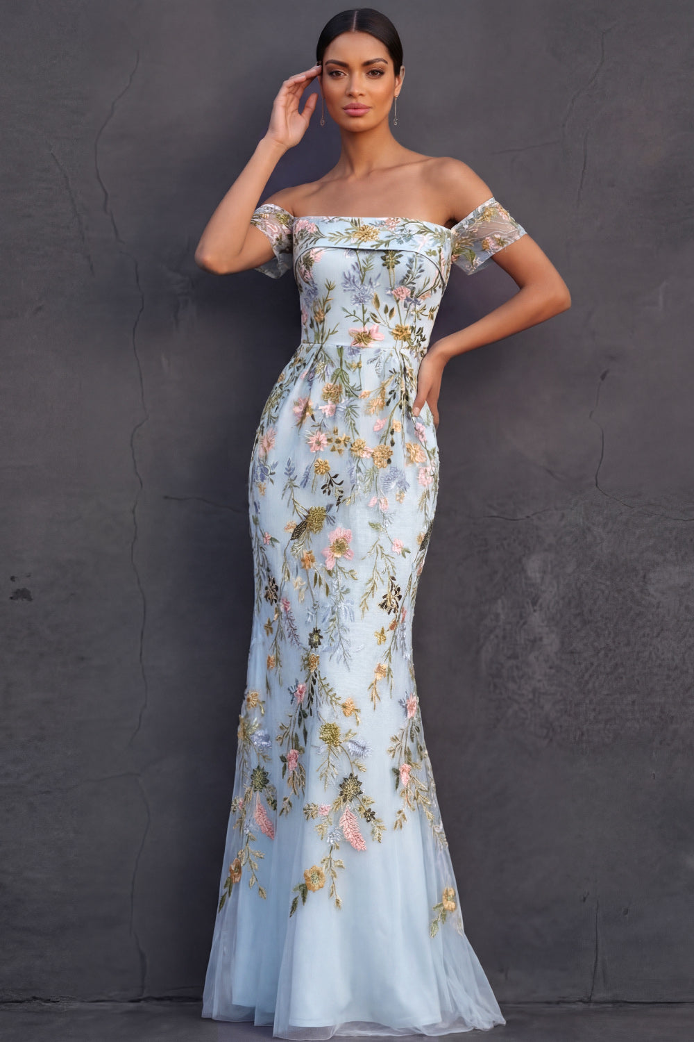 White Floral Mermaid Embroidered Long Wedding Reception Dress