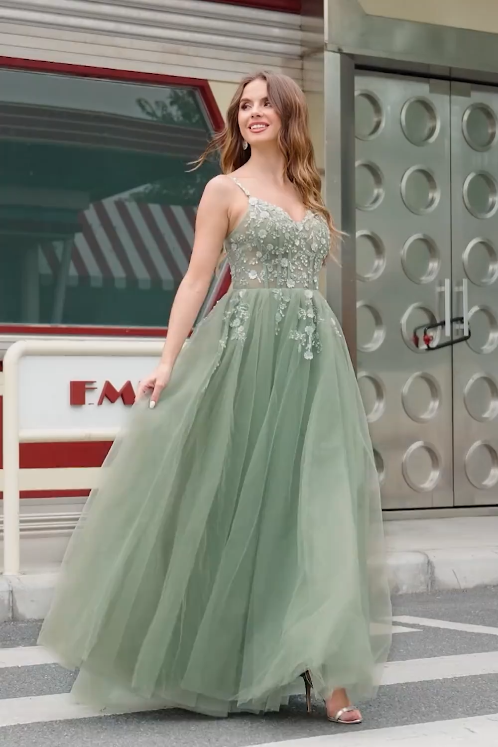 Green Corset Applique A-Line Prom Dress with Sequins