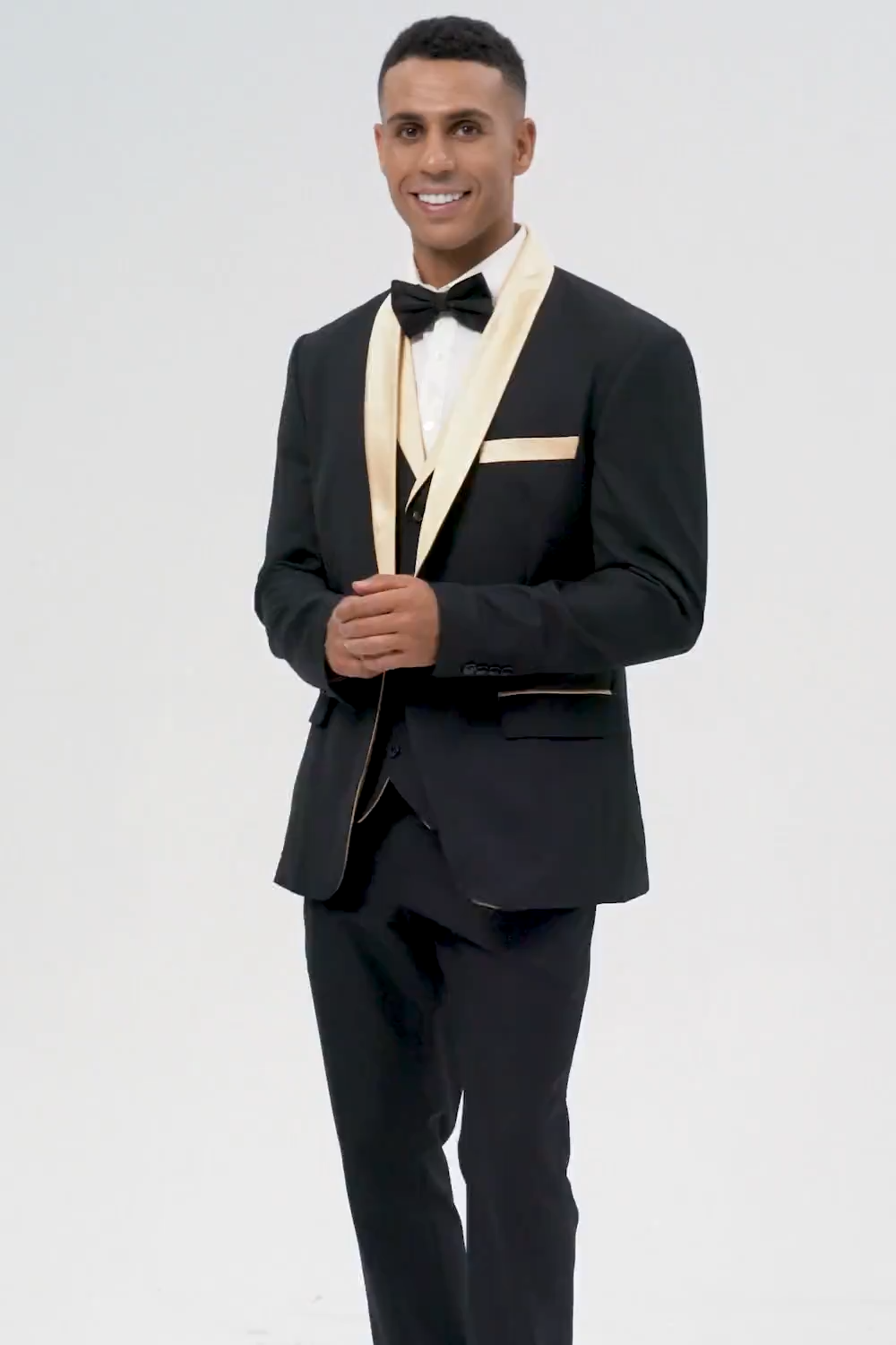 Black and Champagne Shawl Lapel  3 Piece Slim Fit Men's Homecoming Suits