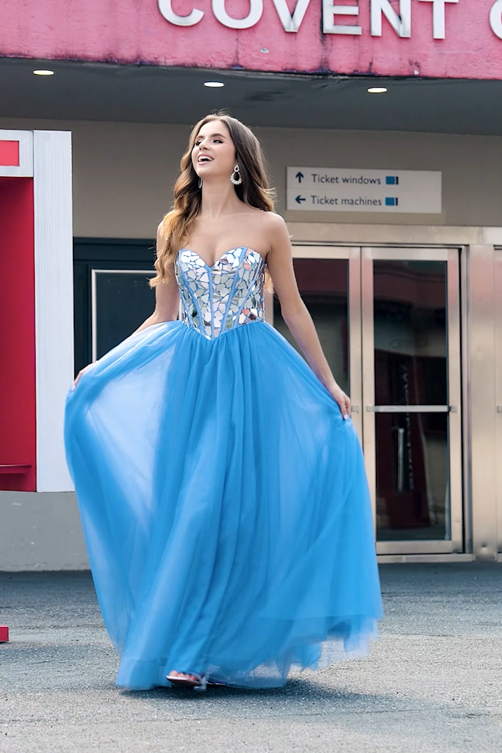 Royal Blue A Line Sweetheart Long Mirrors Corset Prom Dress