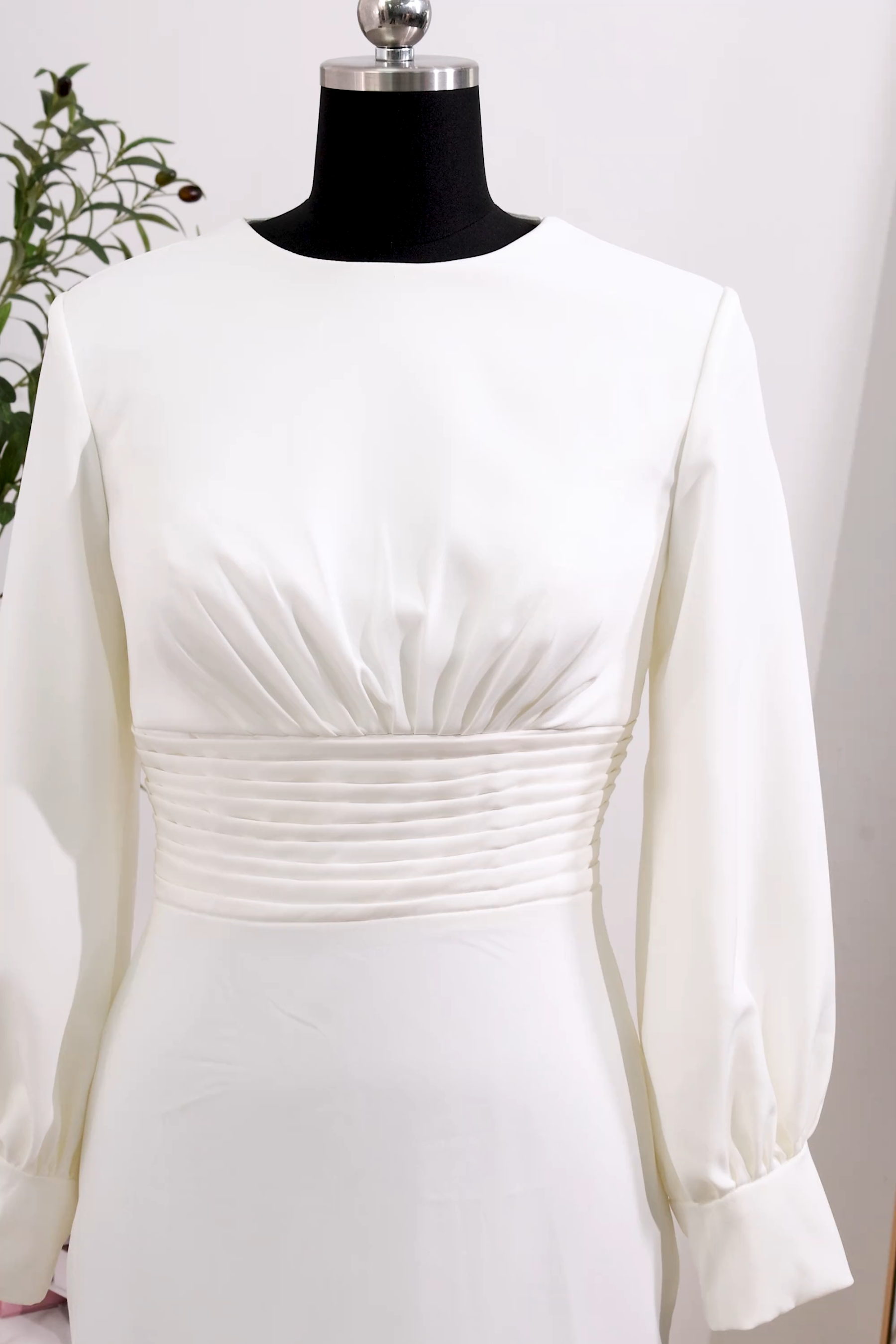 Simple White Sheath Crew Neck Midi Engagement Dress with Sleeves