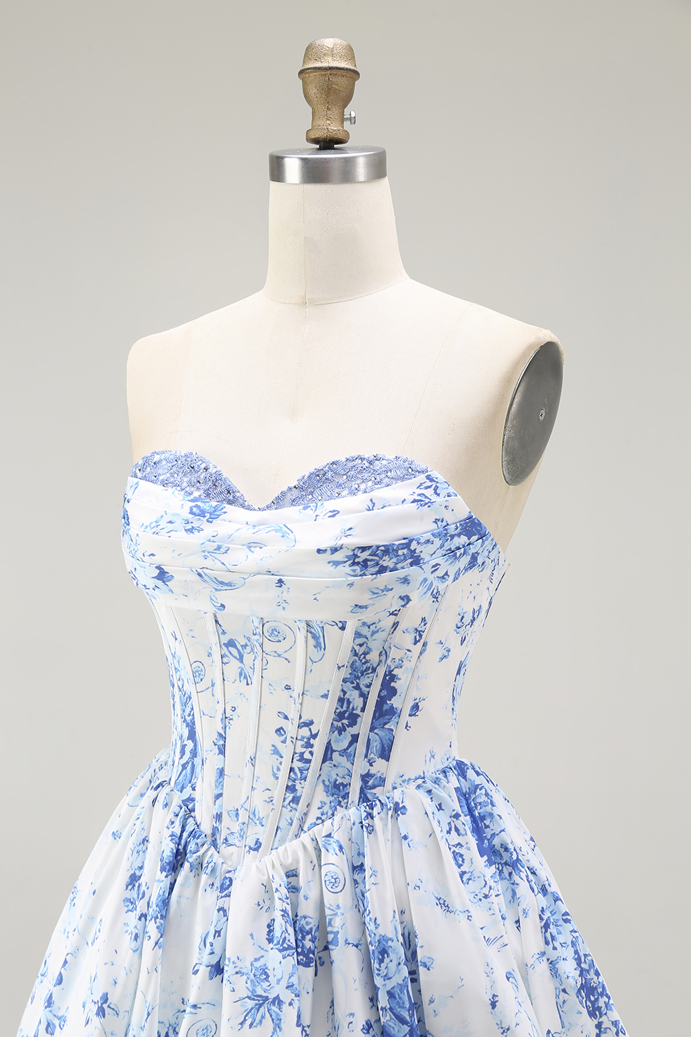 White Blue Floral Sweetheart Corset Short A Line Homecoming Dress