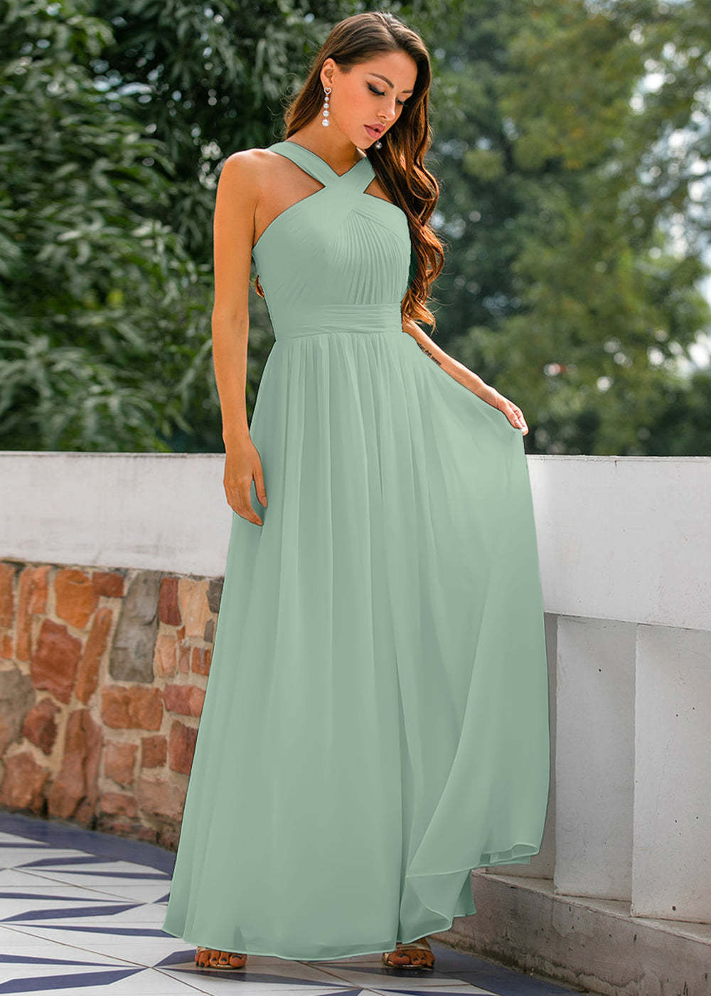Halter Chiffon Long Bridesmaid Dress