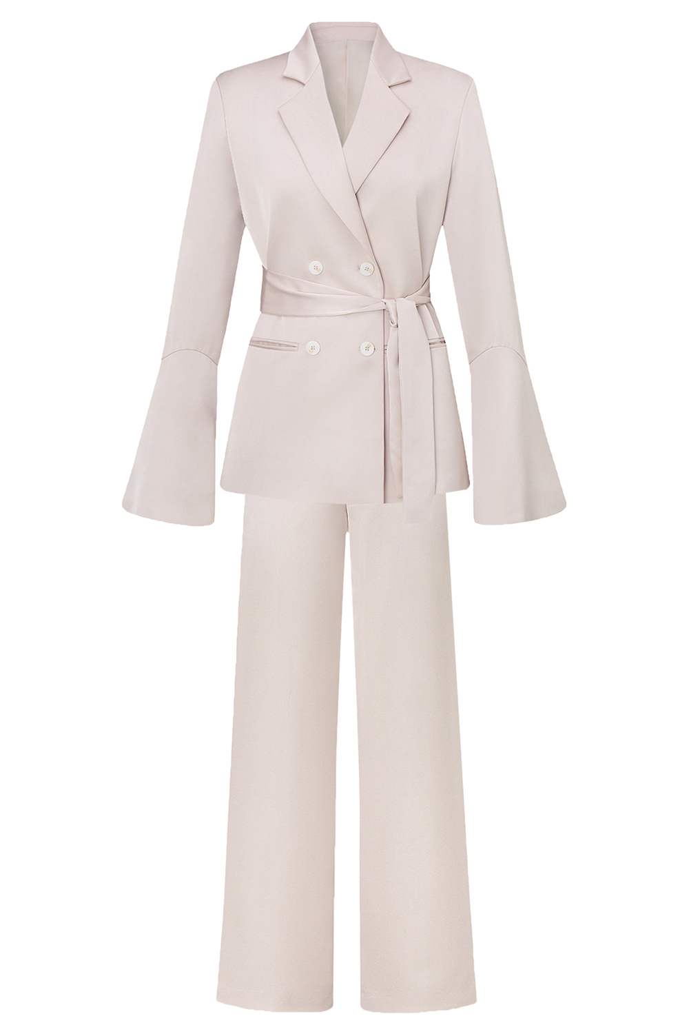 Champagne Flare Sleeves 2 Piece Women's Suits with Belt