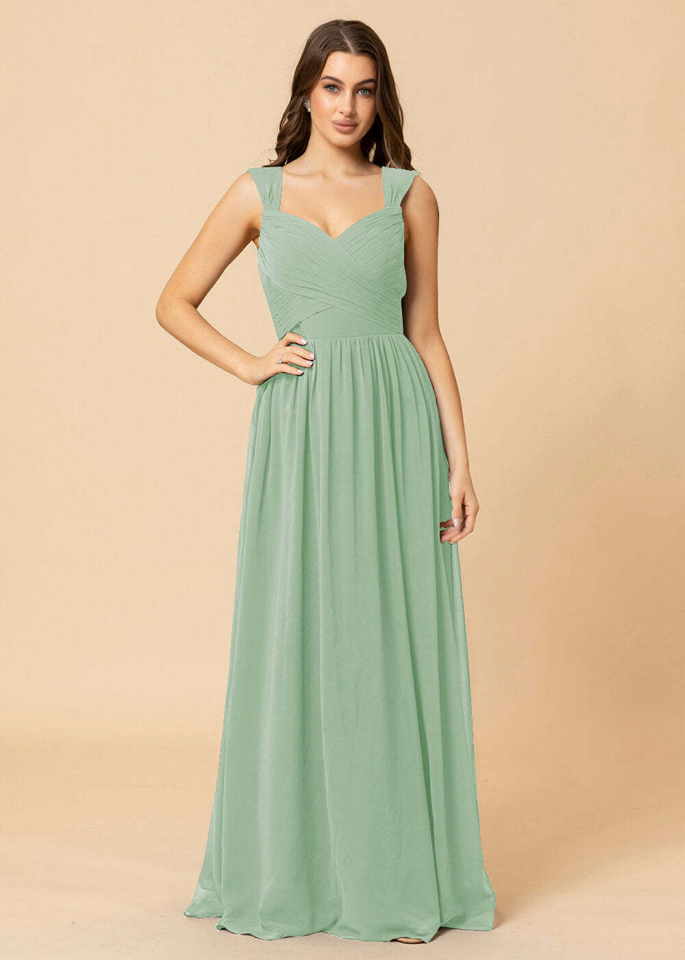 Sweetheart Neck and Back Chiffon Floor Length Bridesmaid Dress