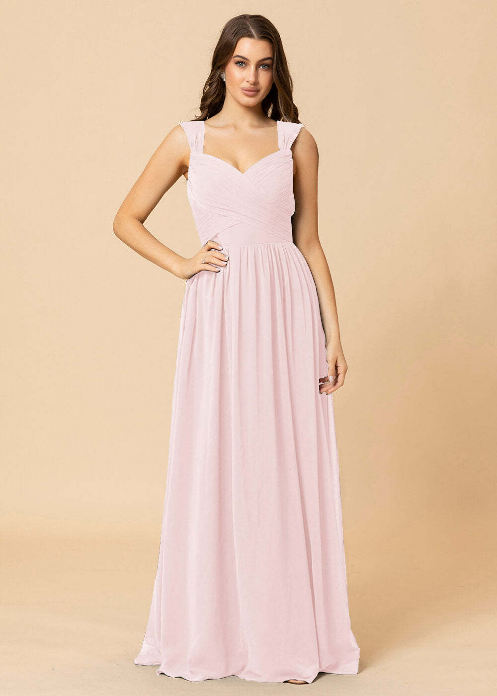 Sweetheart Neck and Back Chiffon Floor Length Bridesmaid Dress