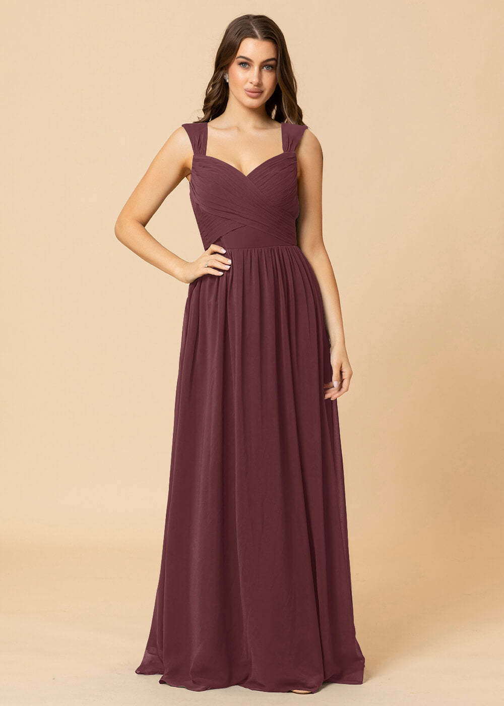 Sweetheart Neck and Back Chiffon Floor Length Bridesmaid Dress