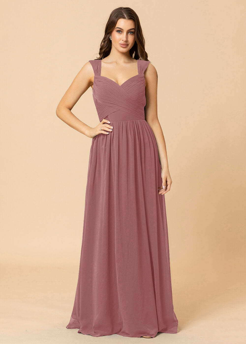 Sweetheart Neck and Back Chiffon Floor Length Bridesmaid Dress