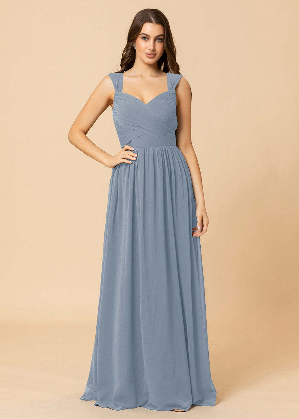 Sweetheart Neck and Back Chiffon Floor Length Bridesmaid Dress