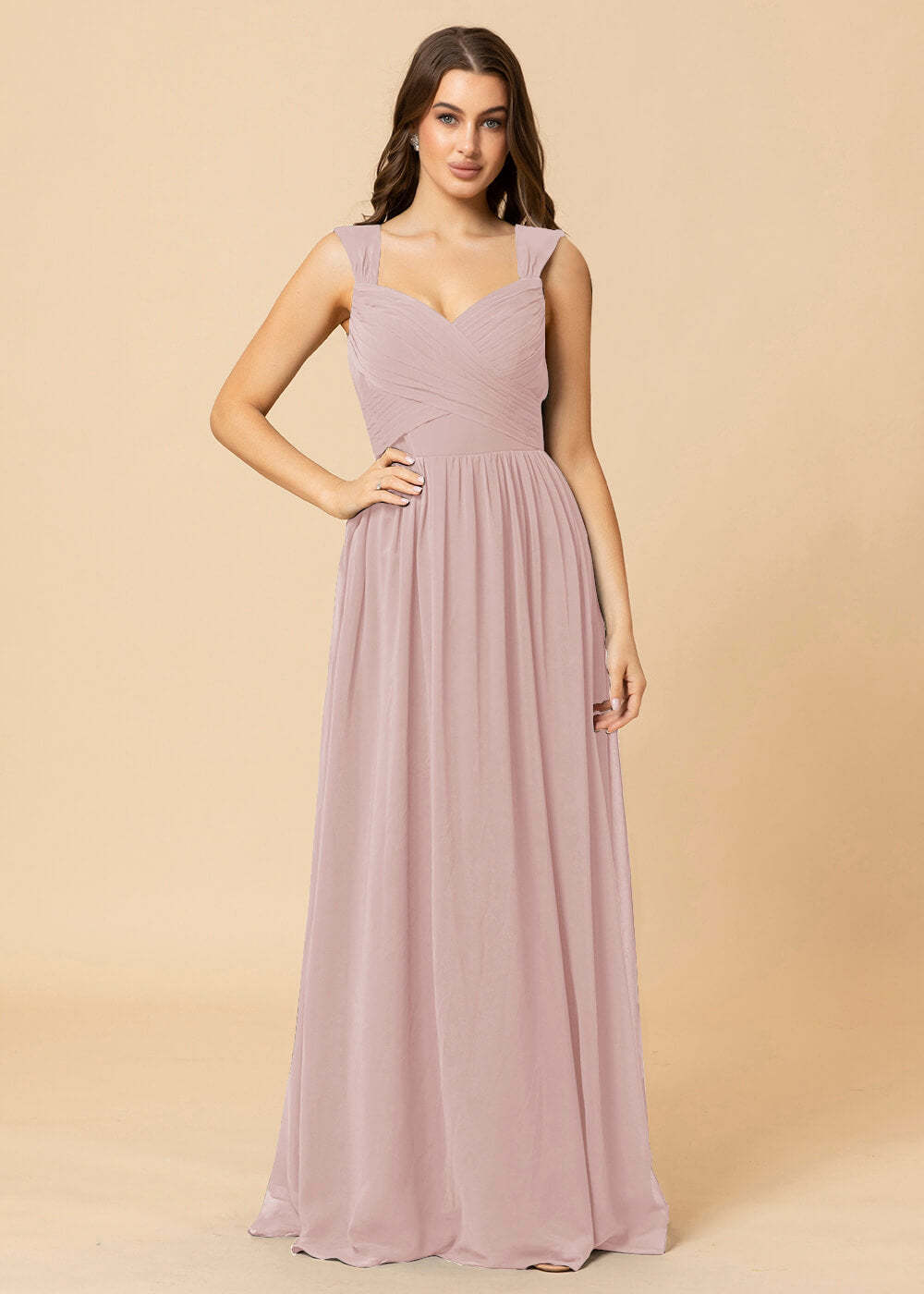 Sweetheart Neck and Back Chiffon Floor Length Bridesmaid Dress