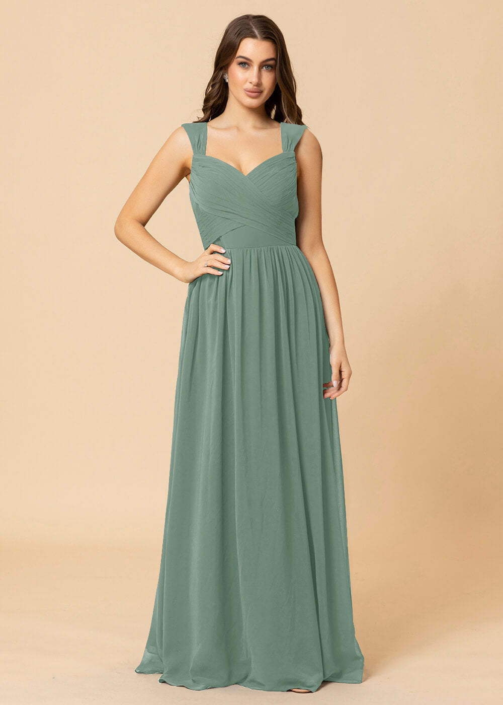 Sweetheart Neck and Back Chiffon Floor Length Bridesmaid Dress