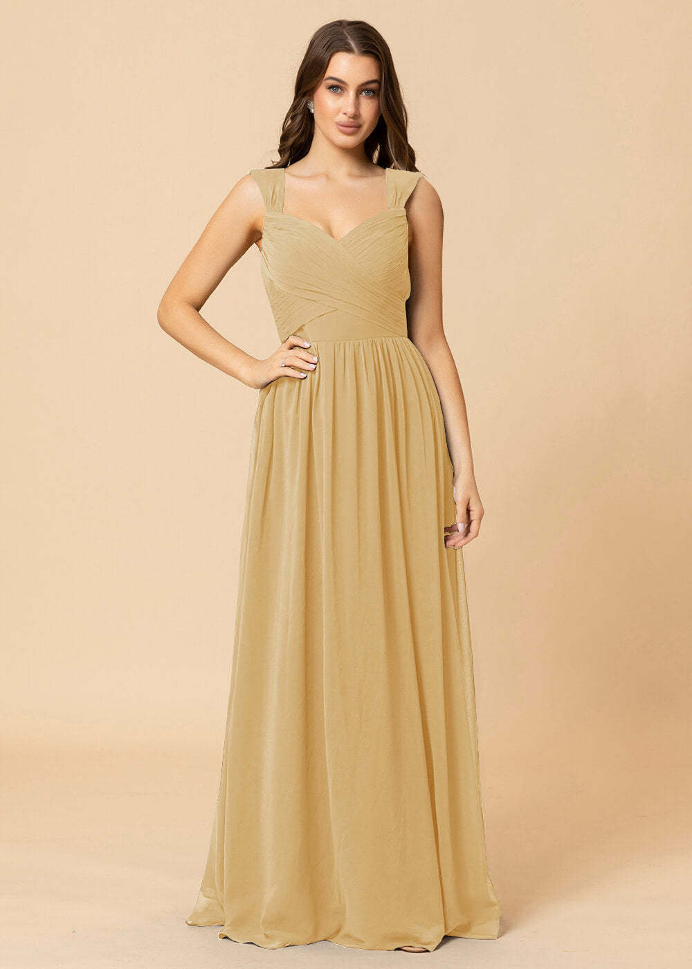 Sweetheart Neck and Back Chiffon Floor Length Bridesmaid Dress