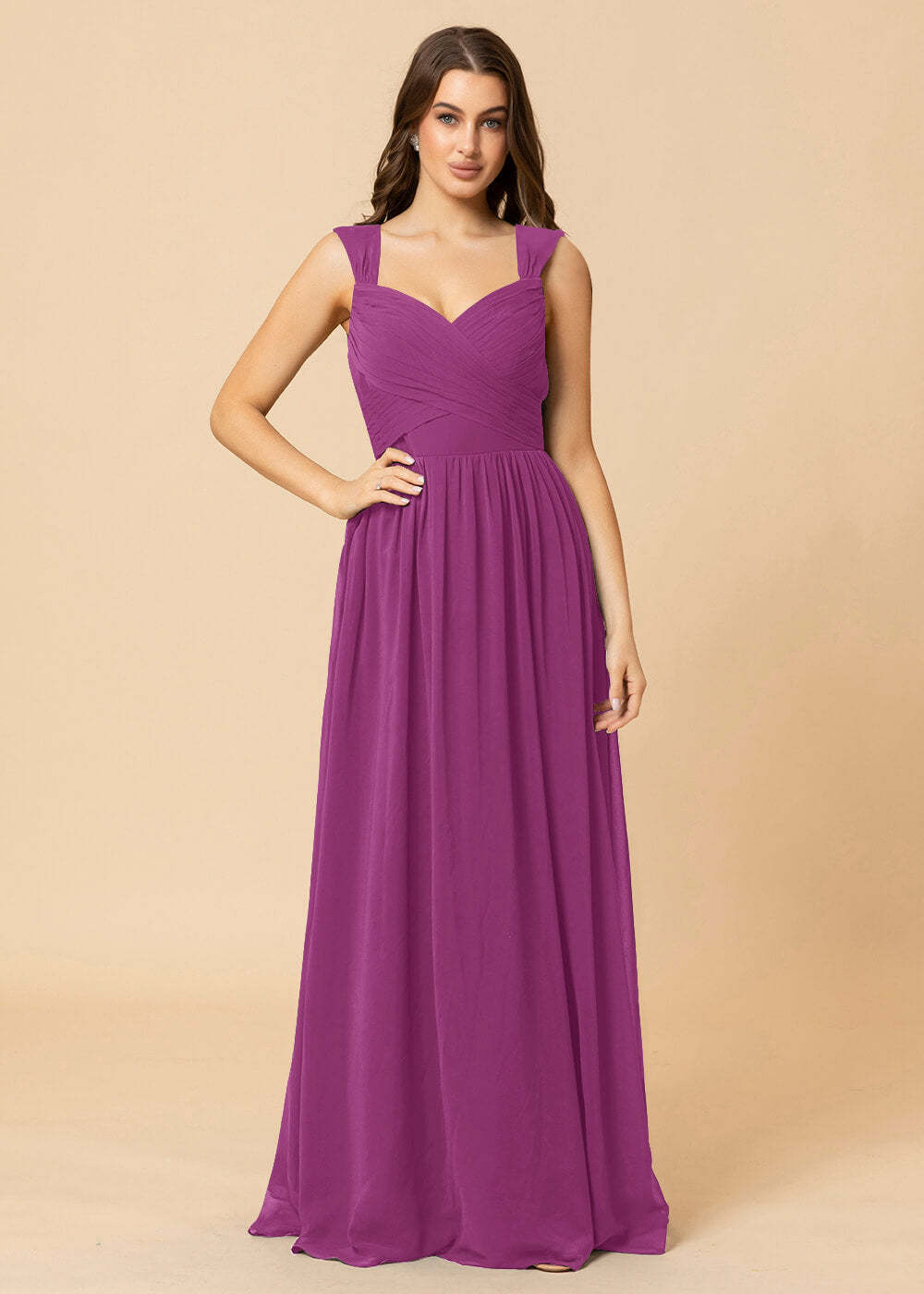 Sweetheart Neck and Back Chiffon Floor Length Bridesmaid Dress