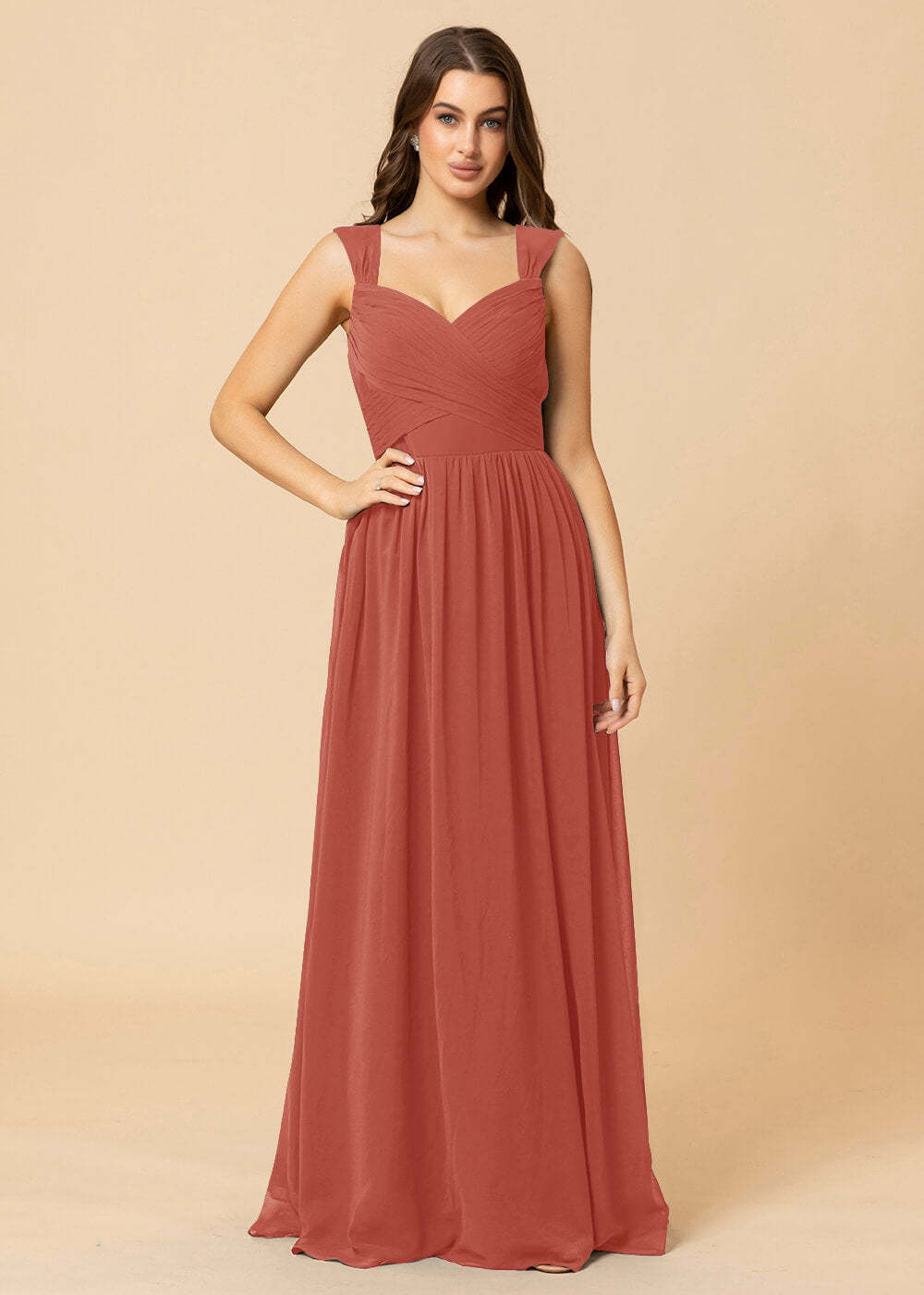 Sweetheart Neck and Back Chiffon Floor Length Bridesmaid Dress