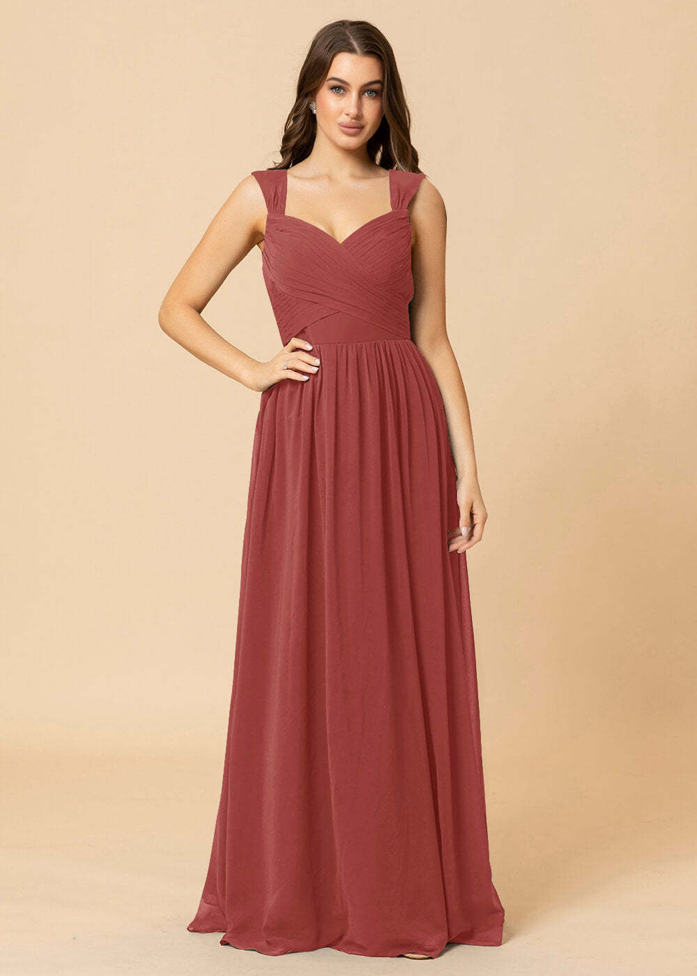 Sweetheart Neck and Back Chiffon Floor Length Bridesmaid Dress