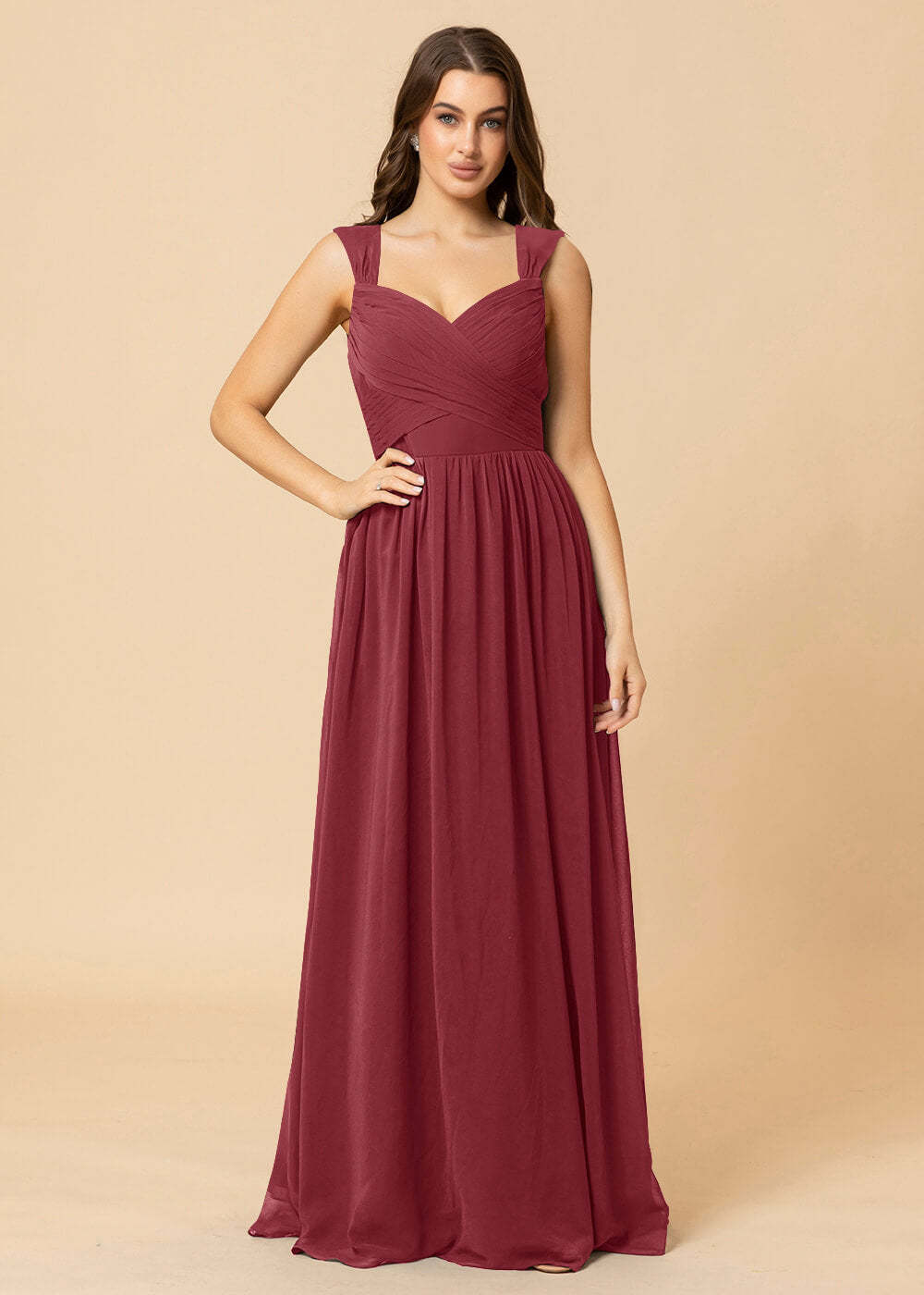 Sweetheart Neck and Back Chiffon Floor Length Bridesmaid Dress