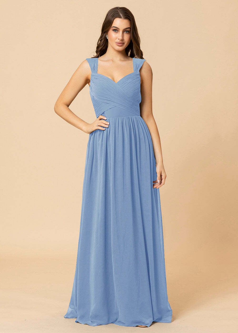 Sweetheart Neck and Back Chiffon Floor Length Bridesmaid Dress
