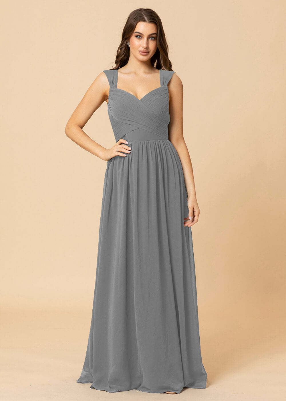 Sweetheart Neck and Back Chiffon Floor Length Bridesmaid Dress