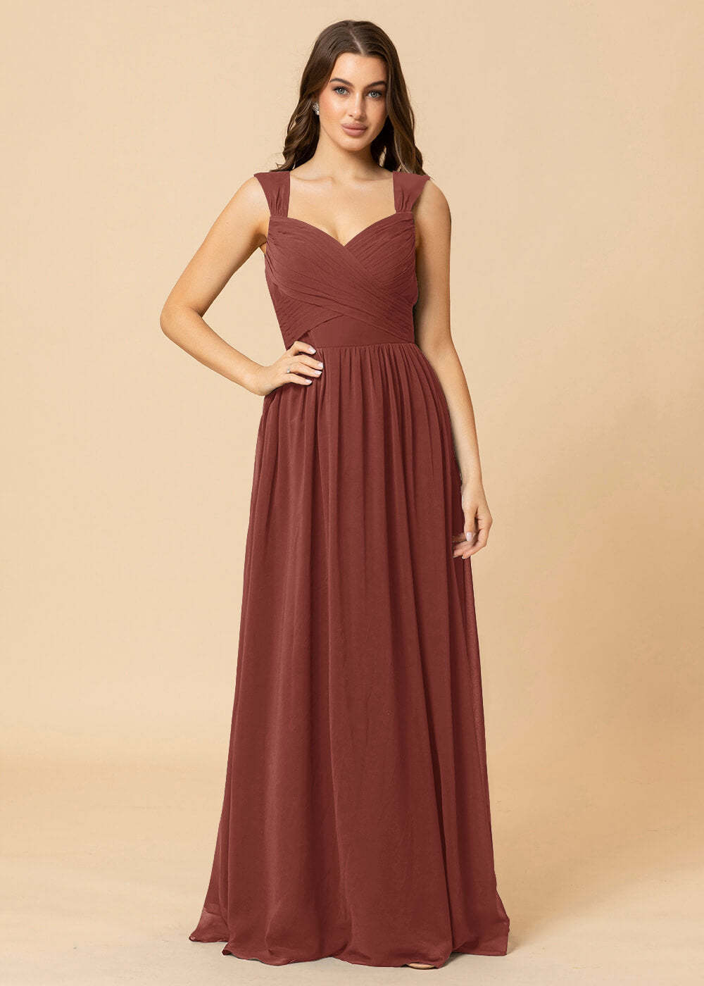Sweetheart Neck and Back Chiffon Floor Length Bridesmaid Dress
