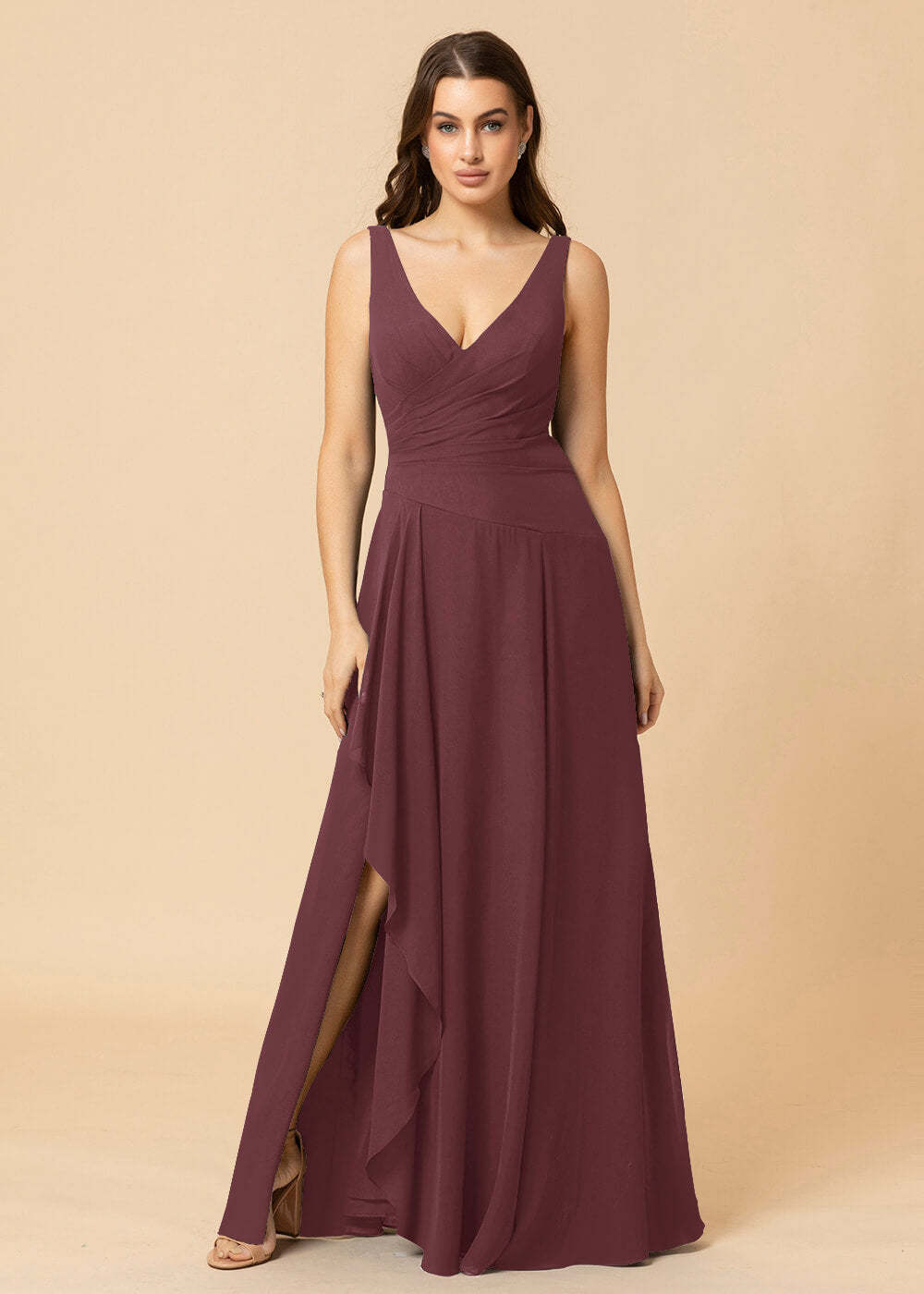 V-neck A-line V-back Chiffon Bridesmaid Dress