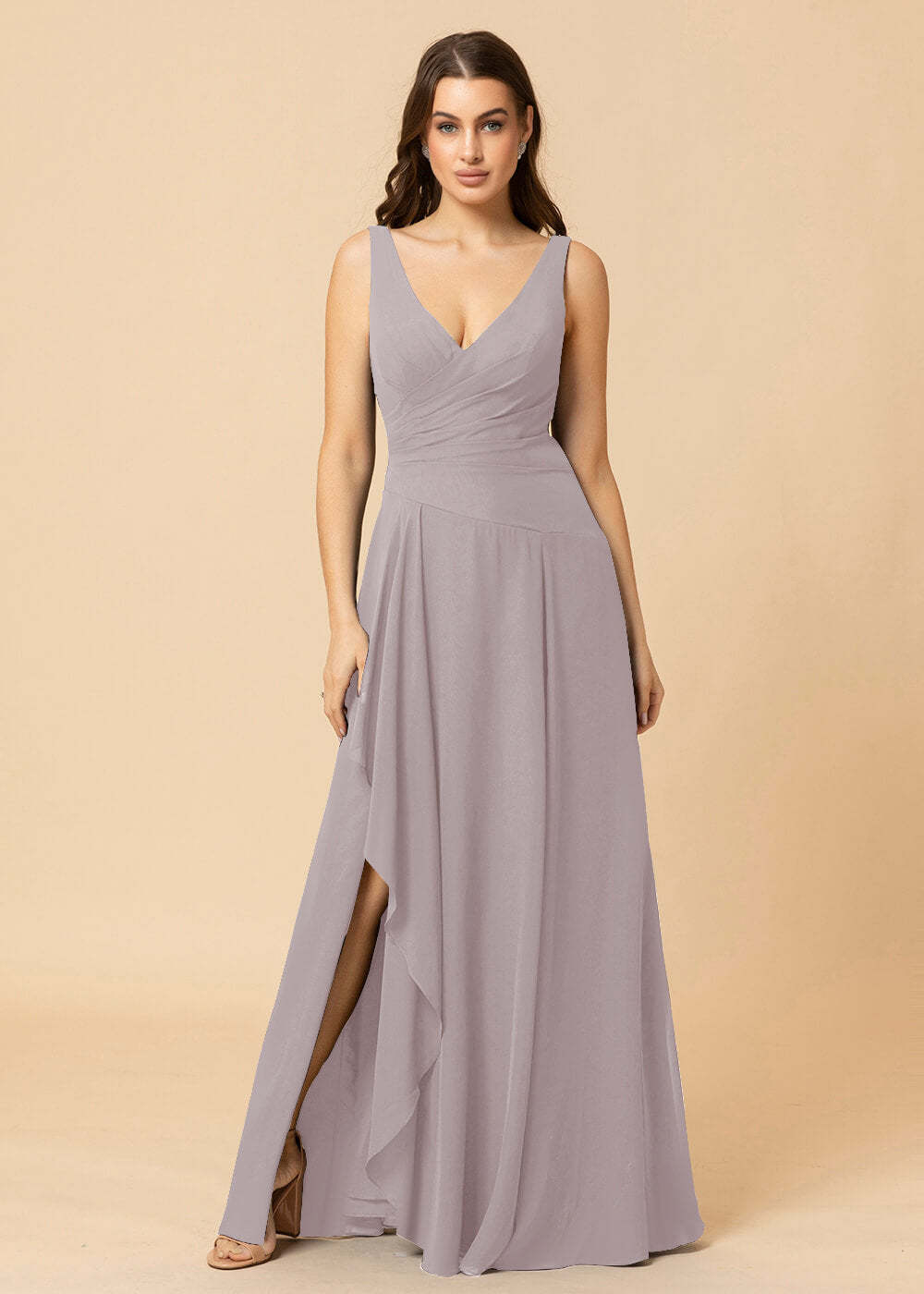 V-neck A-line V-back Chiffon Bridesmaid Dress