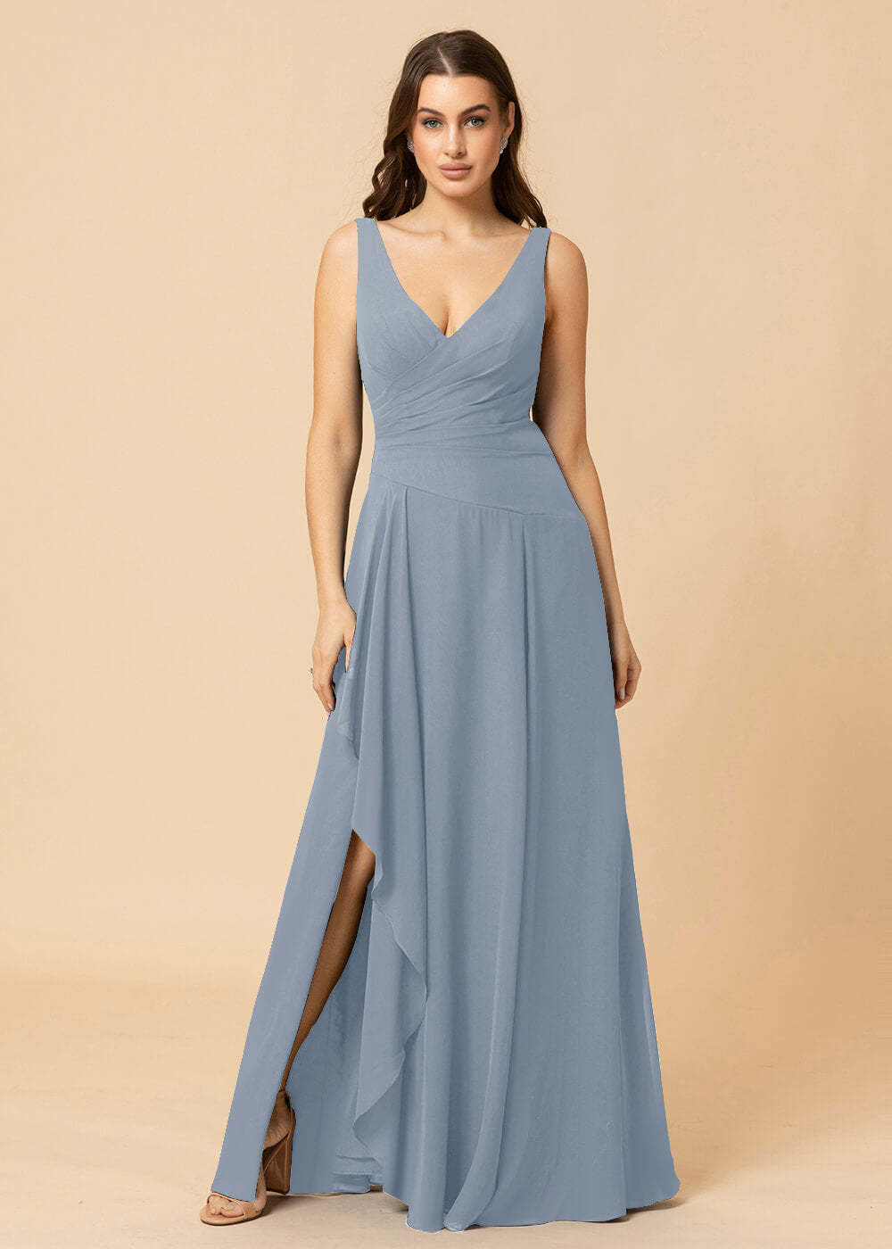 V-neck A-line V-back Chiffon Bridesmaid Dress