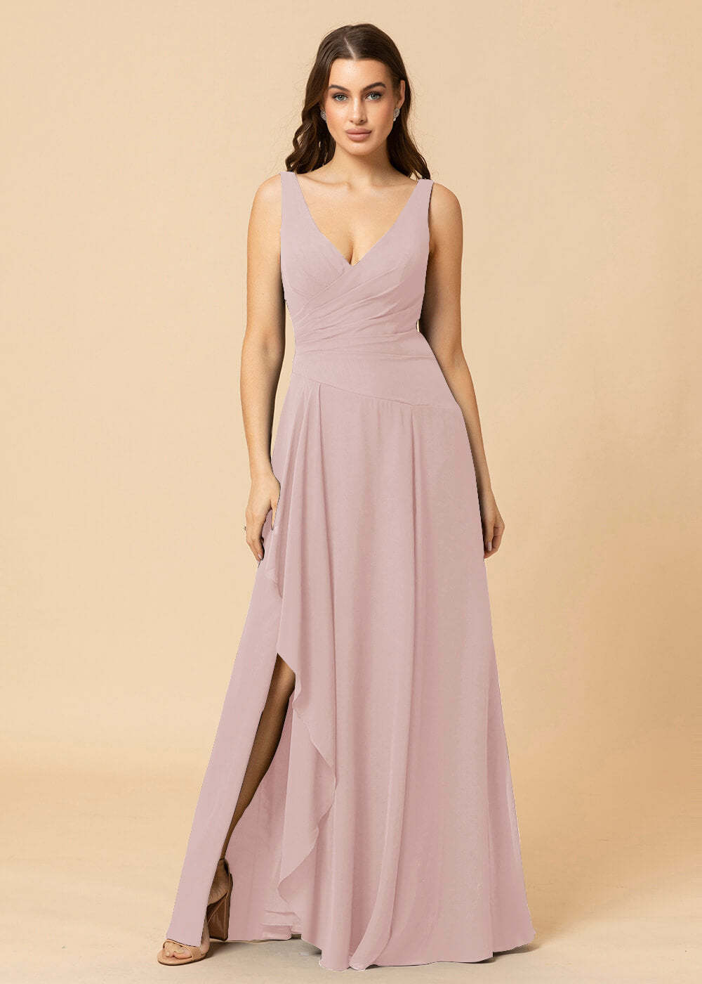 V-neck A-line V-back Chiffon Bridesmaid Dress