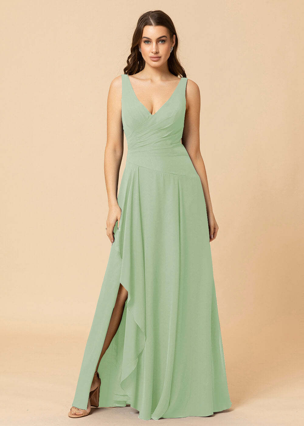 V-neck A-line V-back Chiffon Bridesmaid Dress