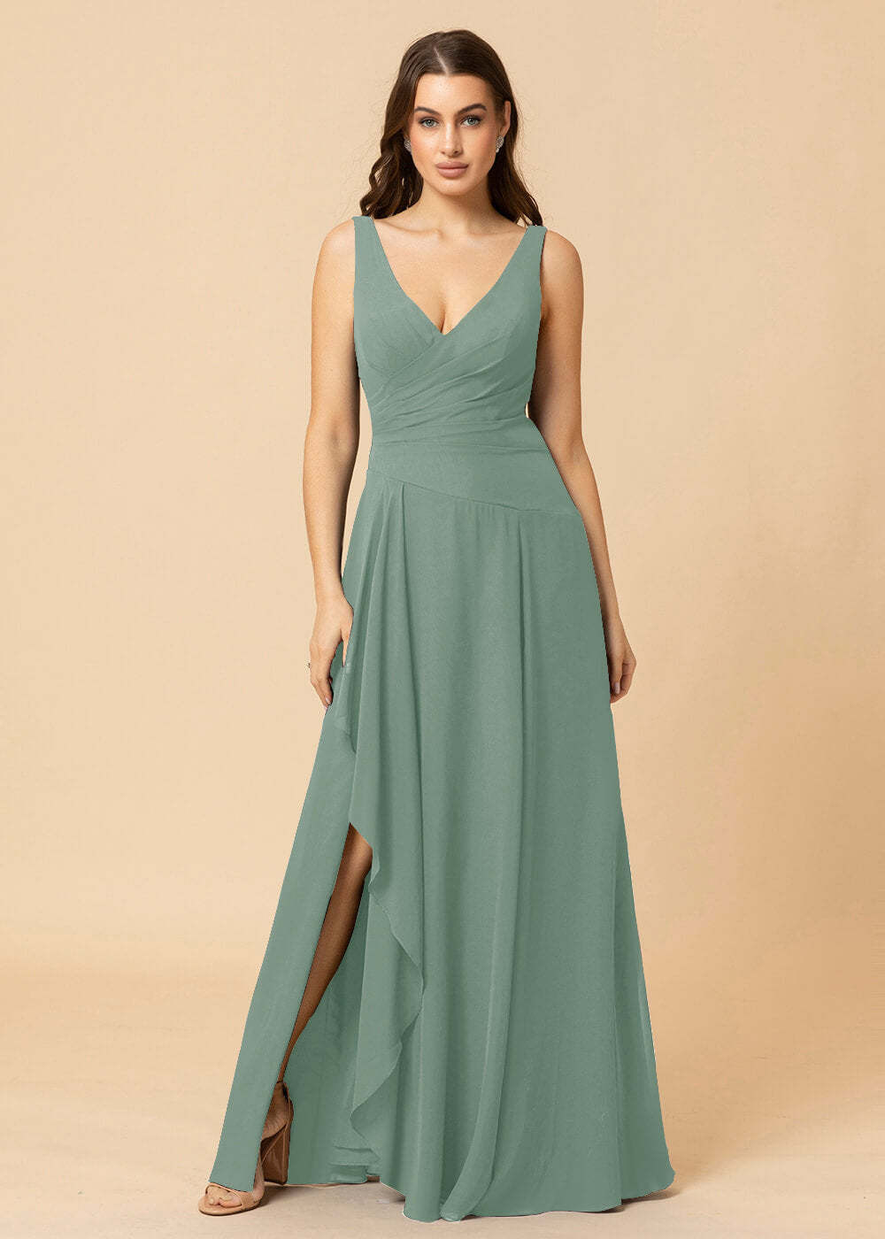 V-neck A-line V-back Chiffon Bridesmaid Dress
