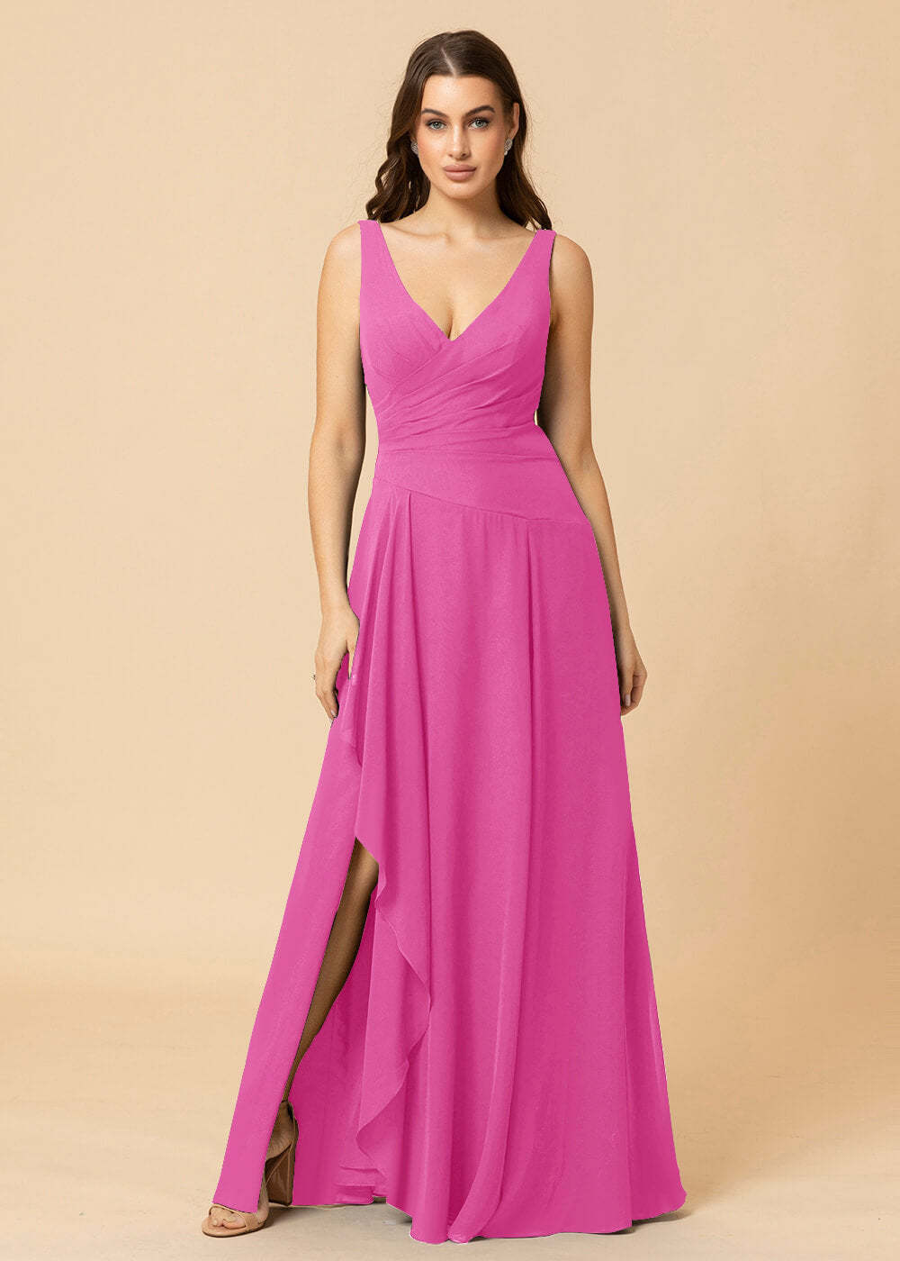 V-neck A-line V-back Chiffon Bridesmaid Dress