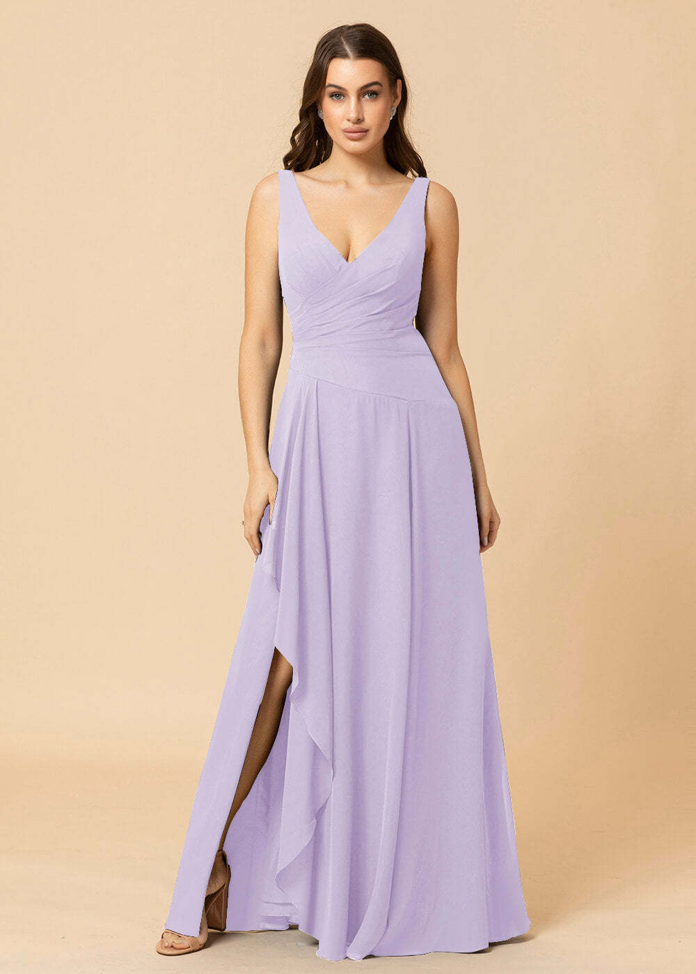 V-neck A-line V-back Chiffon Bridesmaid Dress