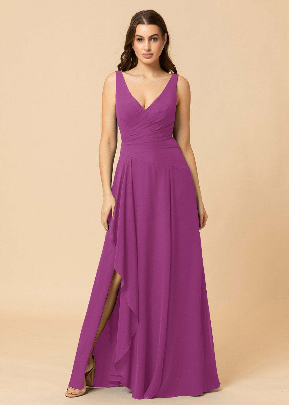 V-neck A-line V-back Chiffon Bridesmaid Dress