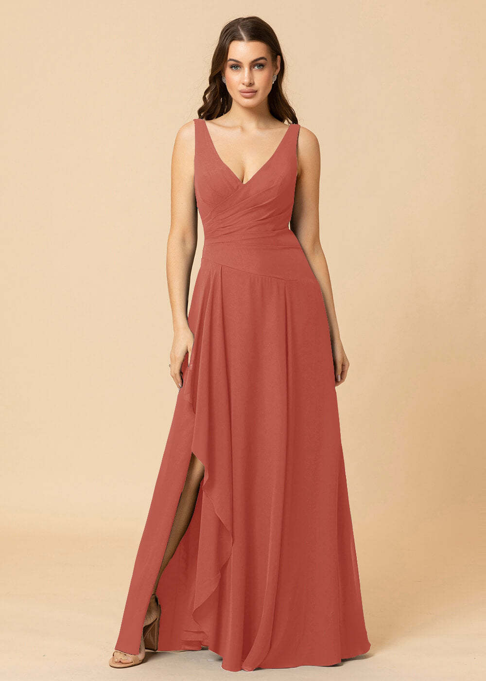 V-neck A-line V-back Chiffon Bridesmaid Dress